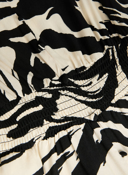 Women Animal Print Smocked Waist Dress Black & White | Melanie Lyne