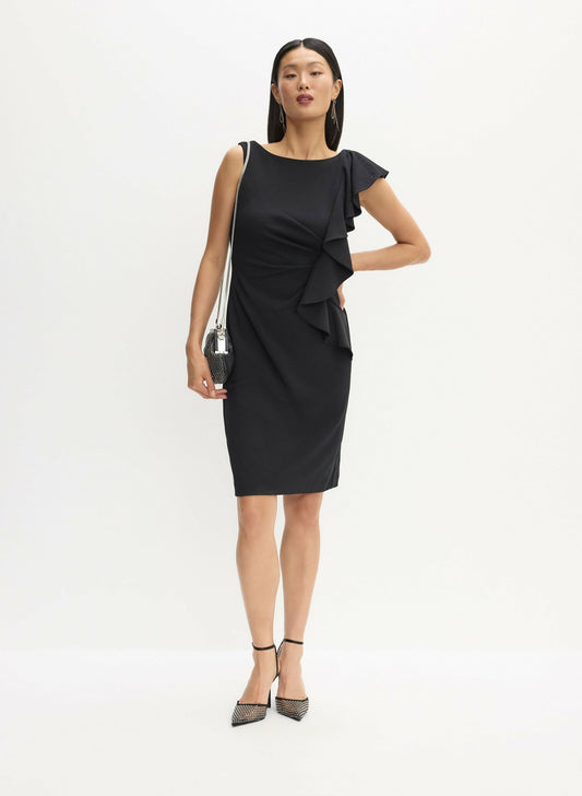 Women Asymmetric Ruffle Detail Dress Black | Melanie Lyne