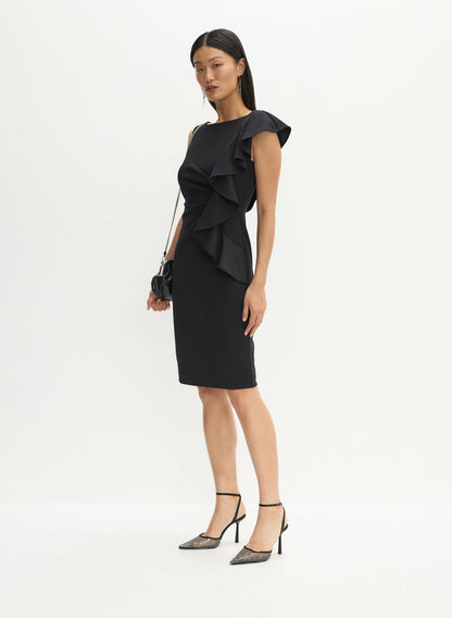 Women Asymmetric Ruffle Detail Dress Black | Melanie Lyne
