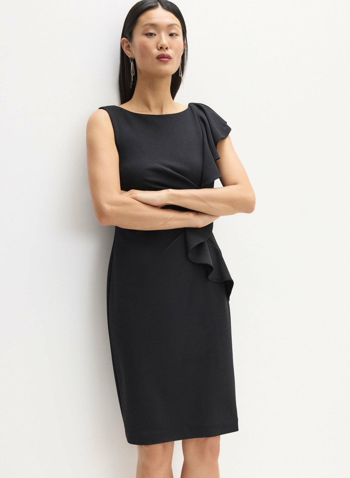 Women Asymmetric Ruffle Detail Dress Black | Melanie Lyne