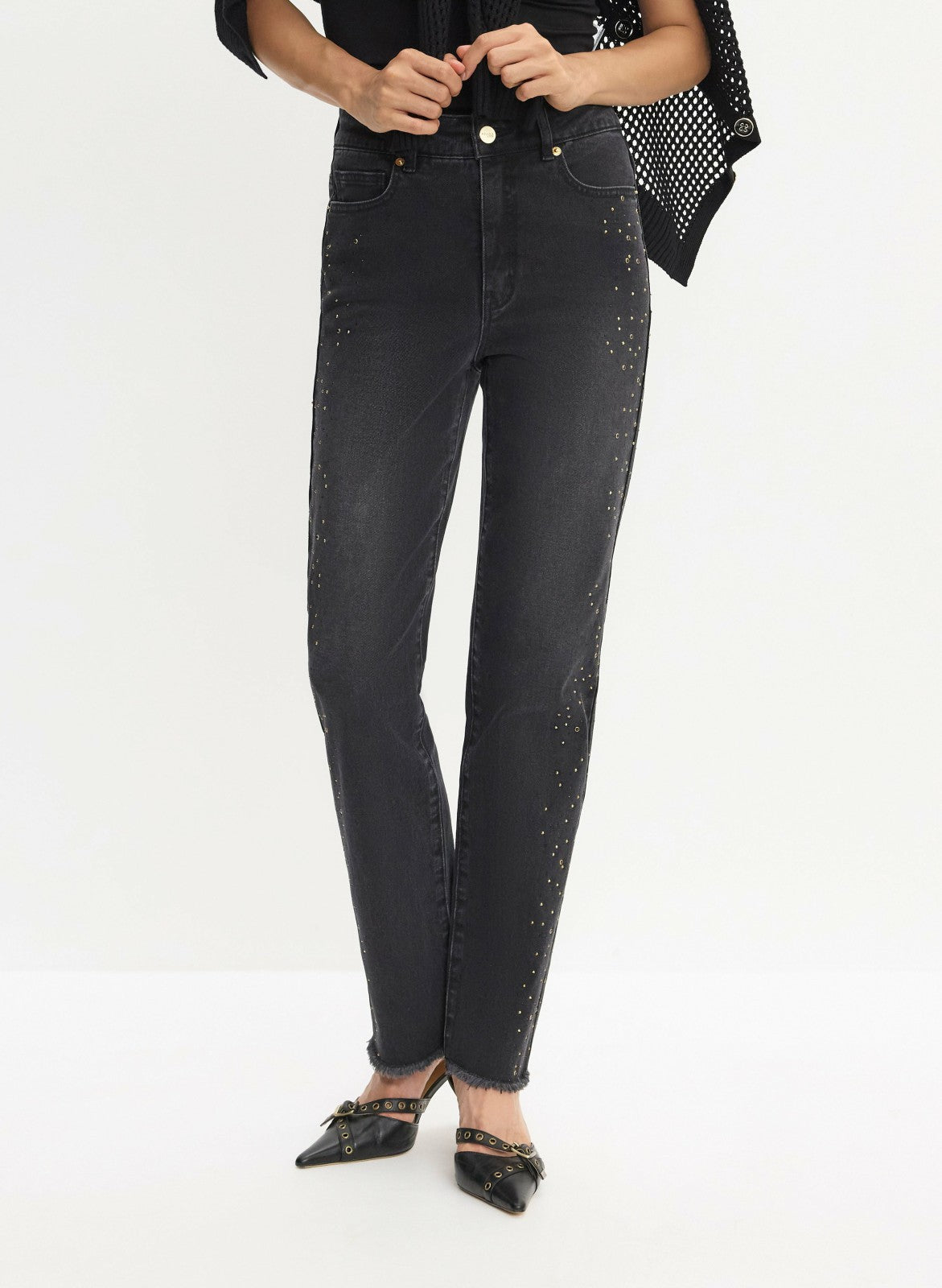 Women Embellished Straight Leg Jeans Black | Melanie Lyne