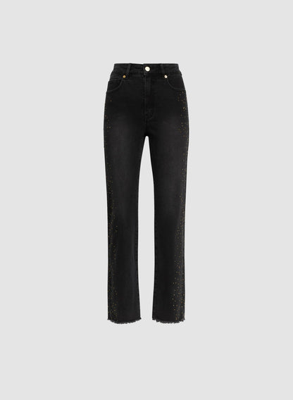 Women Embellished Straight Leg Jeans Black | Melanie Lyne