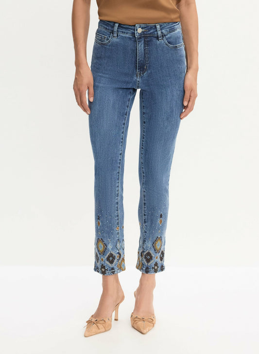 Women Pearl Detail Straight Leg Jeans Medium Blue | Melanie Lyne