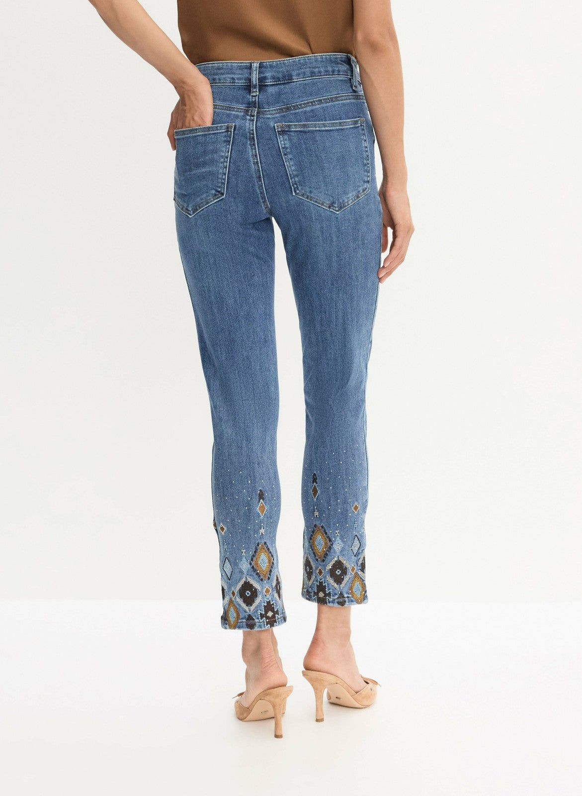 Women Pearl Detail Straight Leg Jeans Medium Blue | Melanie Lyne