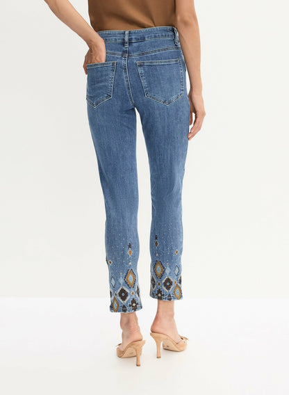 Women Pearl Detail Straight Leg Jeans Medium Blue | Melanie Lyne
