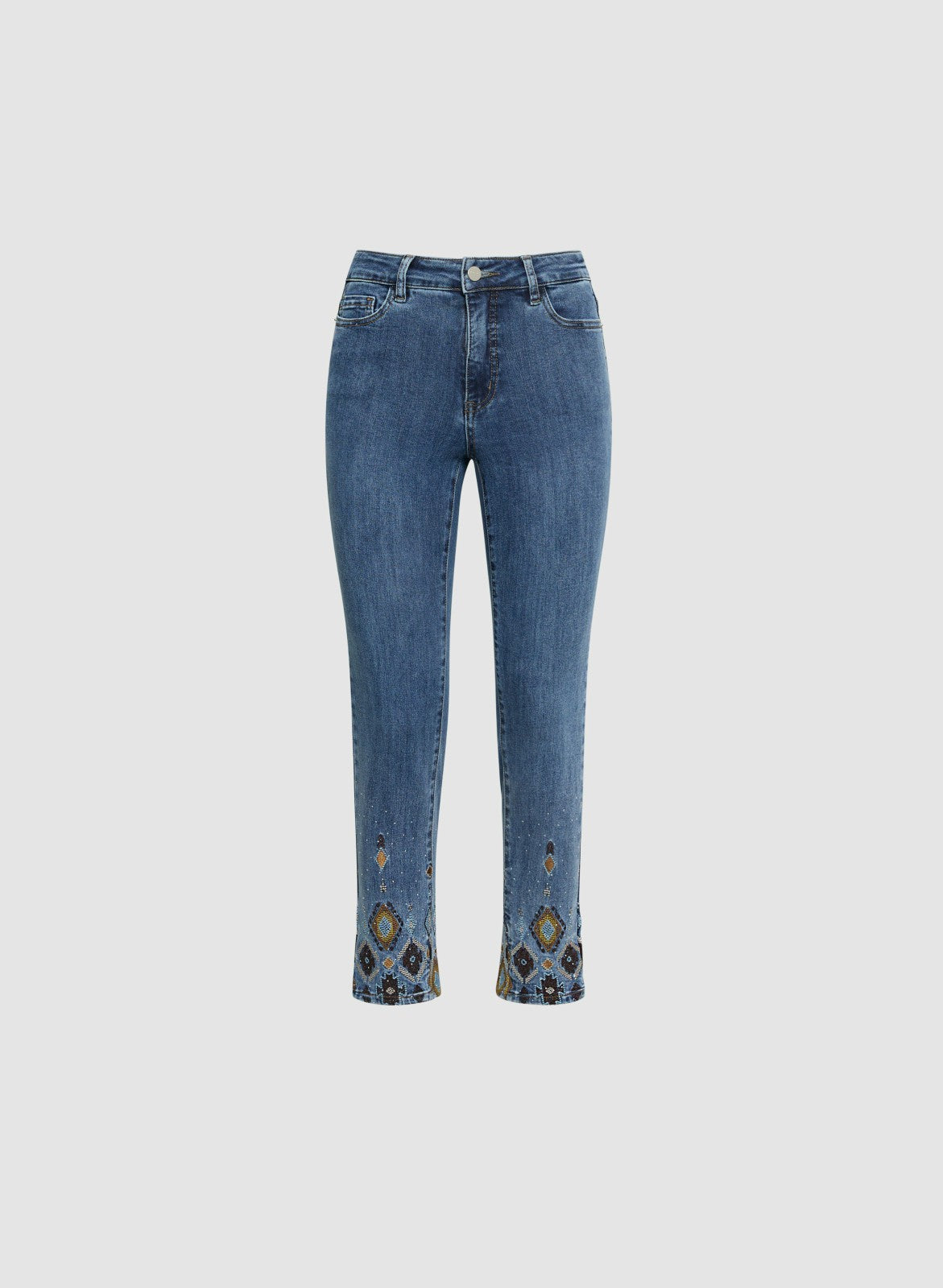 Women Pearl Detail Straight Leg Jeans Medium Blue | Melanie Lyne
