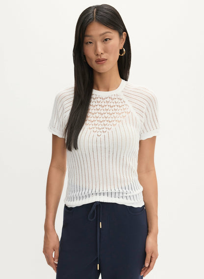 Women Pointelle Knit Pullover Sweater Ivory | Melanie Lyne