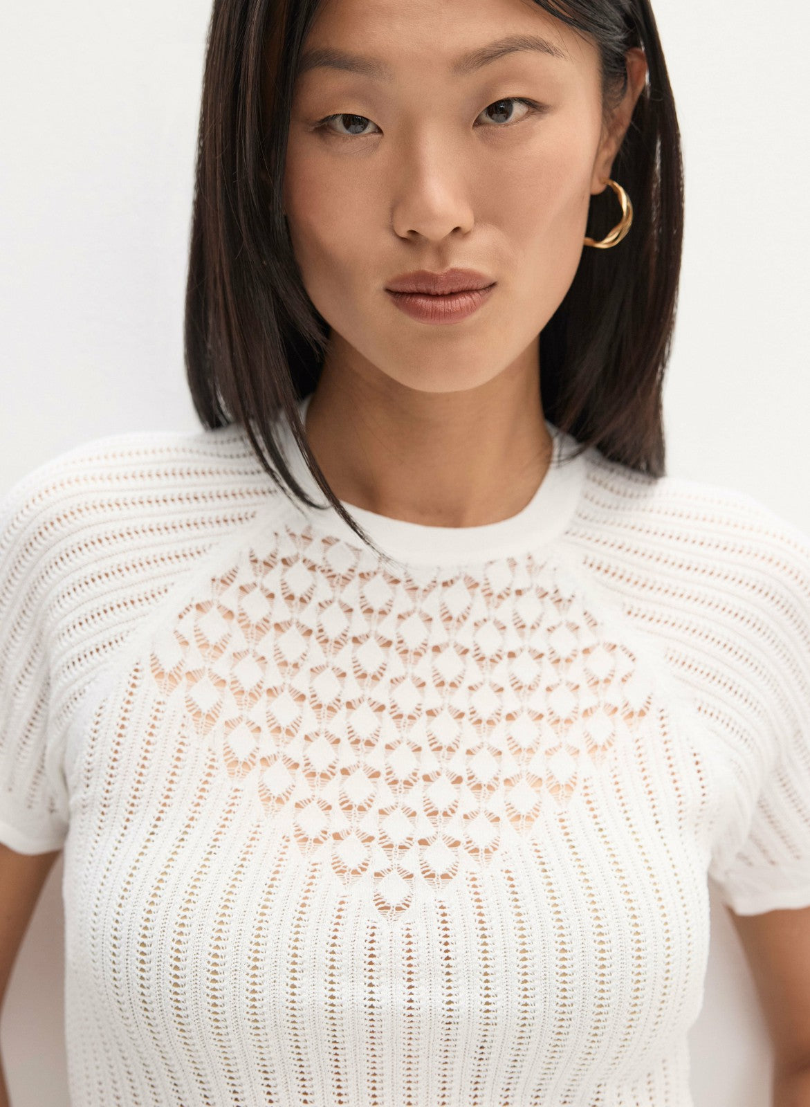 Women Pointelle Knit Pullover Sweater Ivory | Melanie Lyne