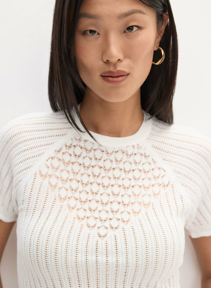 Women Pointelle Knit Pullover Sweater Ivory | Melanie Lyne