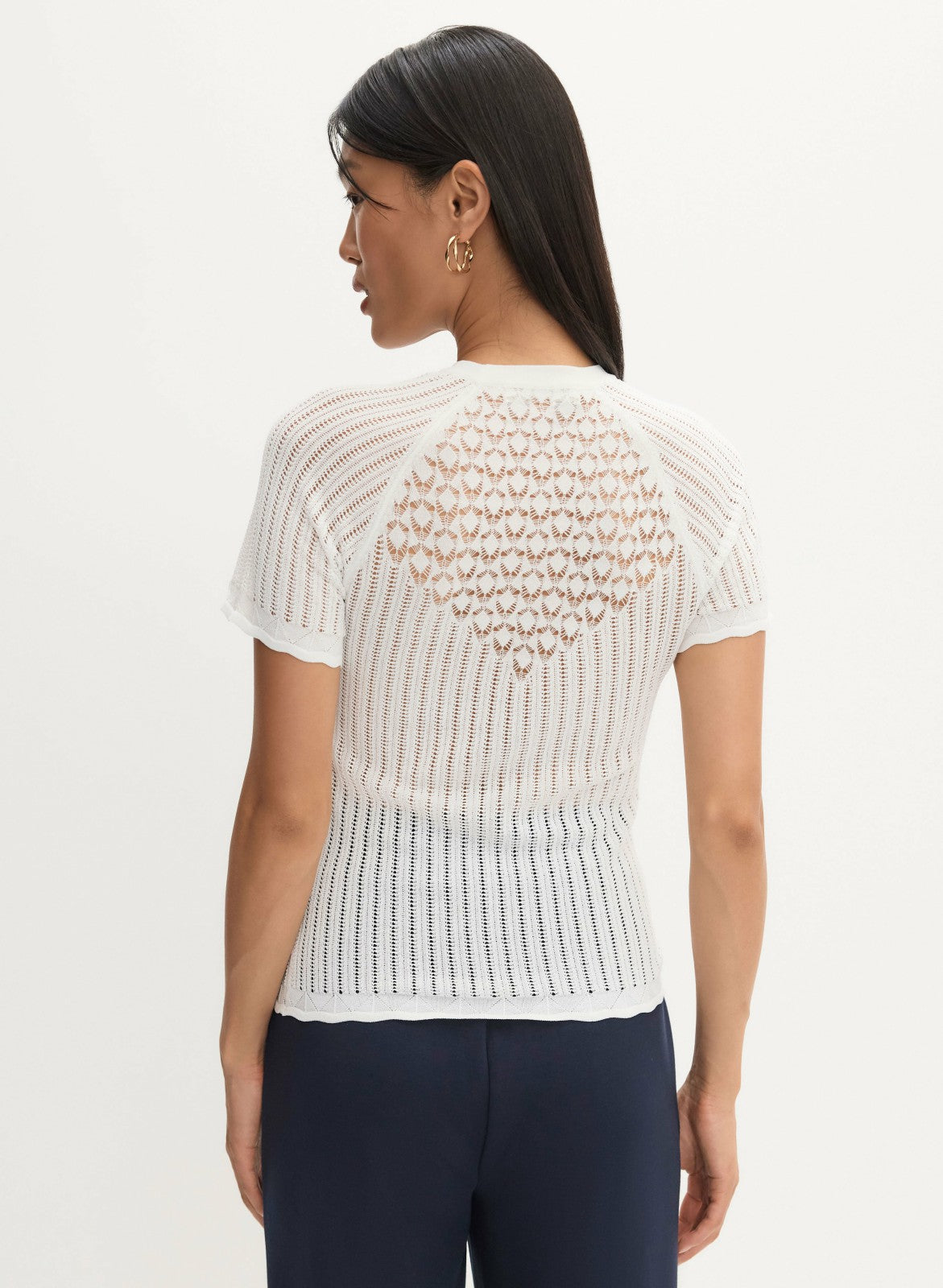 Women Pointelle Knit Pullover Sweater Ivory | Melanie Lyne
