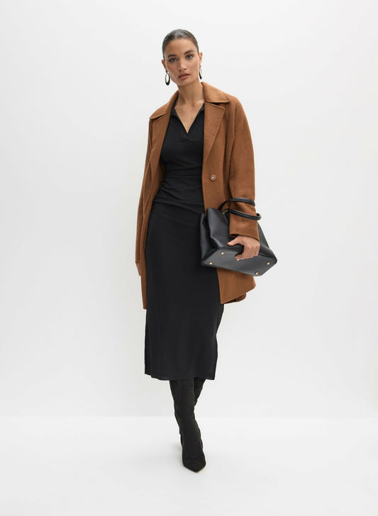 Women Notch Collar Wool-Blend Coat Cognac | Melanie Lyne