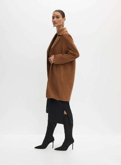 Women Notch Collar Wool-Blend Coat Cognac | Melanie Lyne