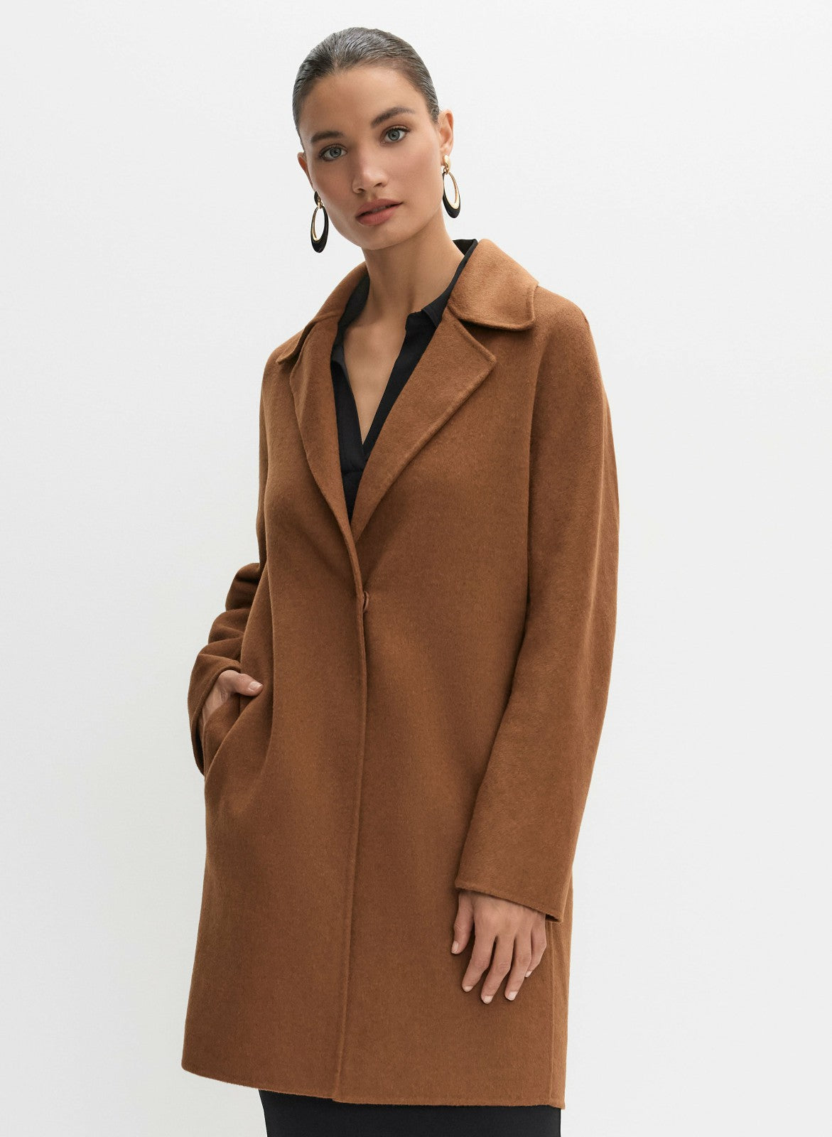 Women Notch Collar Wool-Blend Coat Cognac | Melanie Lyne