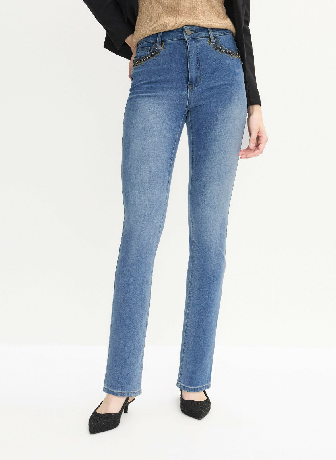 Women Essential Bead Embellished Jeans Dark Blue | Melanie Lyne