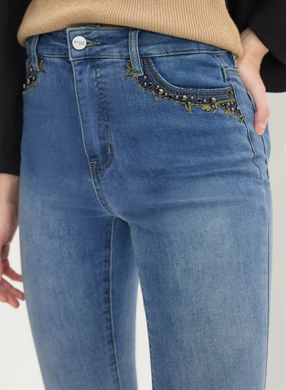 Women Essential Bead Embellished Jeans Dark Blue | Melanie Lyne