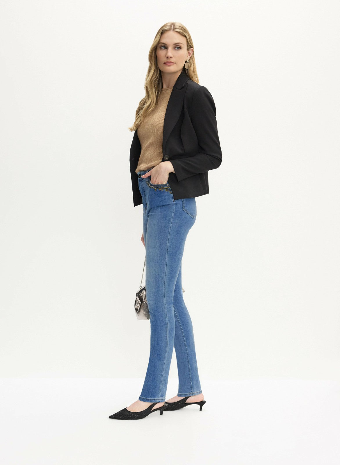 Women Essential Bead Embellished Jeans Dark Blue | Melanie Lyne