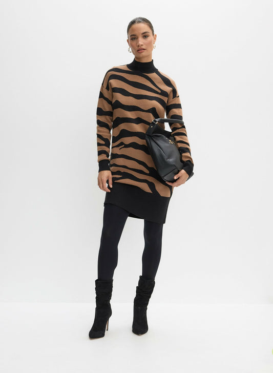 Women Animal Jacquard Knit Dress Brown Pattern | Melanie Lyne