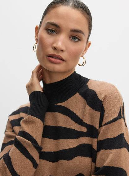 Women Animal Jacquard Knit Dress Brown Pattern | Melanie Lyne
