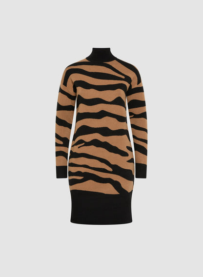 Women Animal Jacquard Knit Dress Brown Pattern | Melanie Lyne