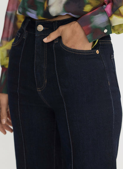 Women Pintuck Detail Trouser Jeans Dark Stone Blue | Melanie Lyne