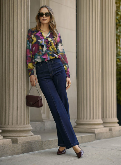 Women Pintuck Detail Trouser Jeans Dark Stone Blue | Melanie Lyne