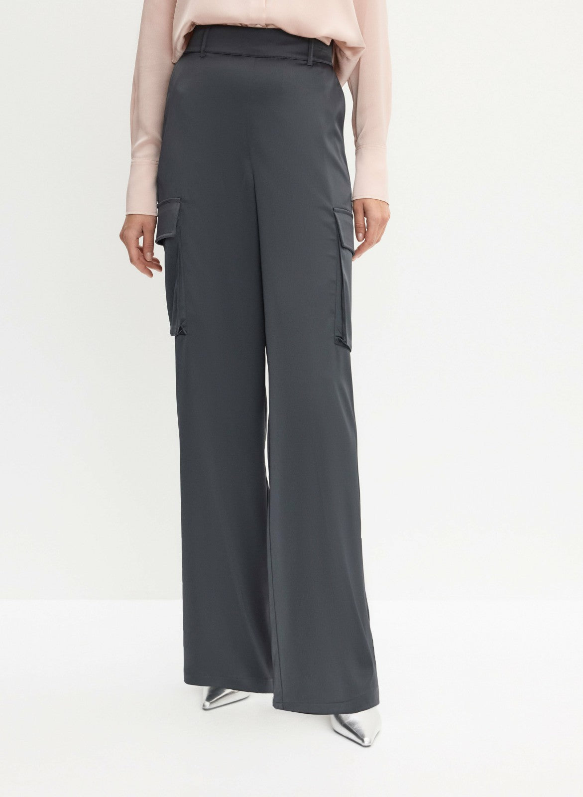 Women Satin Wide-Leg Cargo Pants Storm | Melanie Lyne