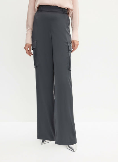 Women Satin Wide-Leg Cargo Pants Storm | Melanie Lyne