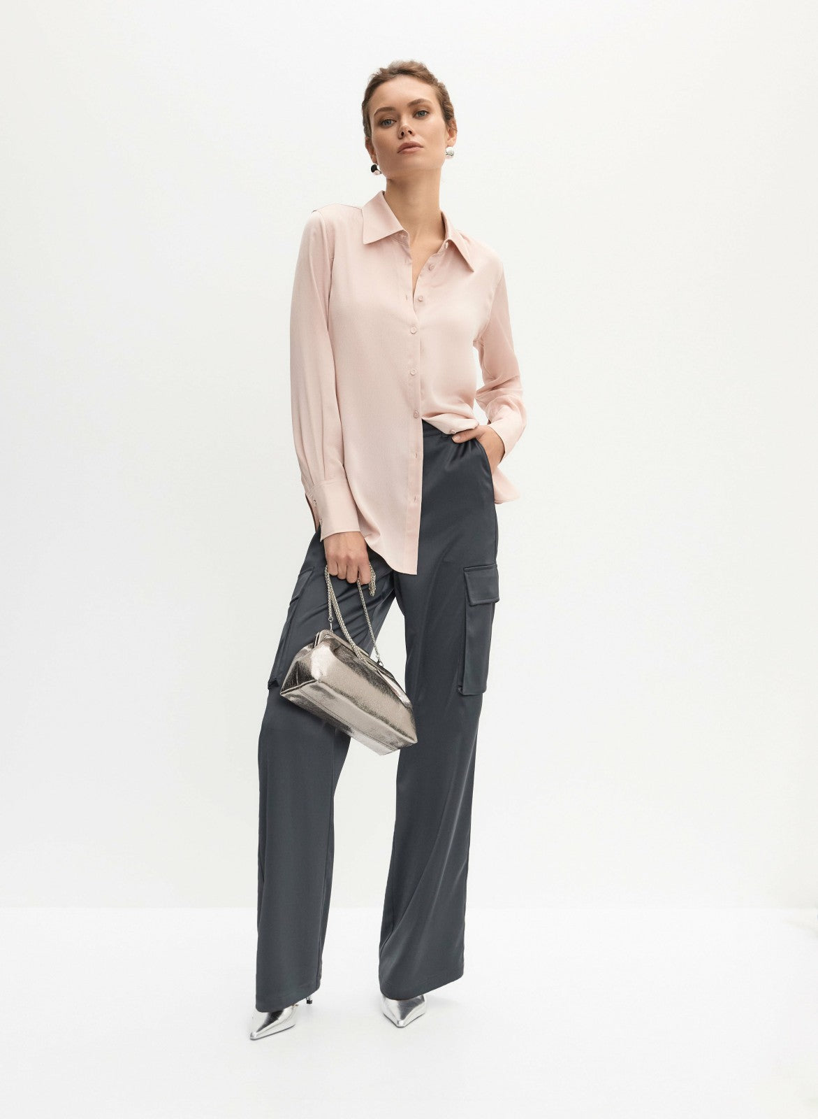 Women Satin Wide-Leg Cargo Pants Storm | Melanie Lyne