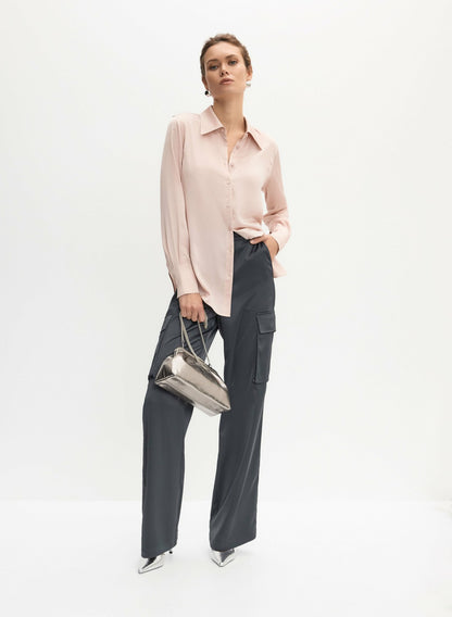 Women Satin Wide-Leg Cargo Pants Storm | Melanie Lyne