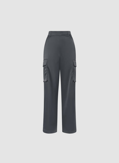Women Satin Wide-Leg Cargo Pants Storm | Melanie Lyne
