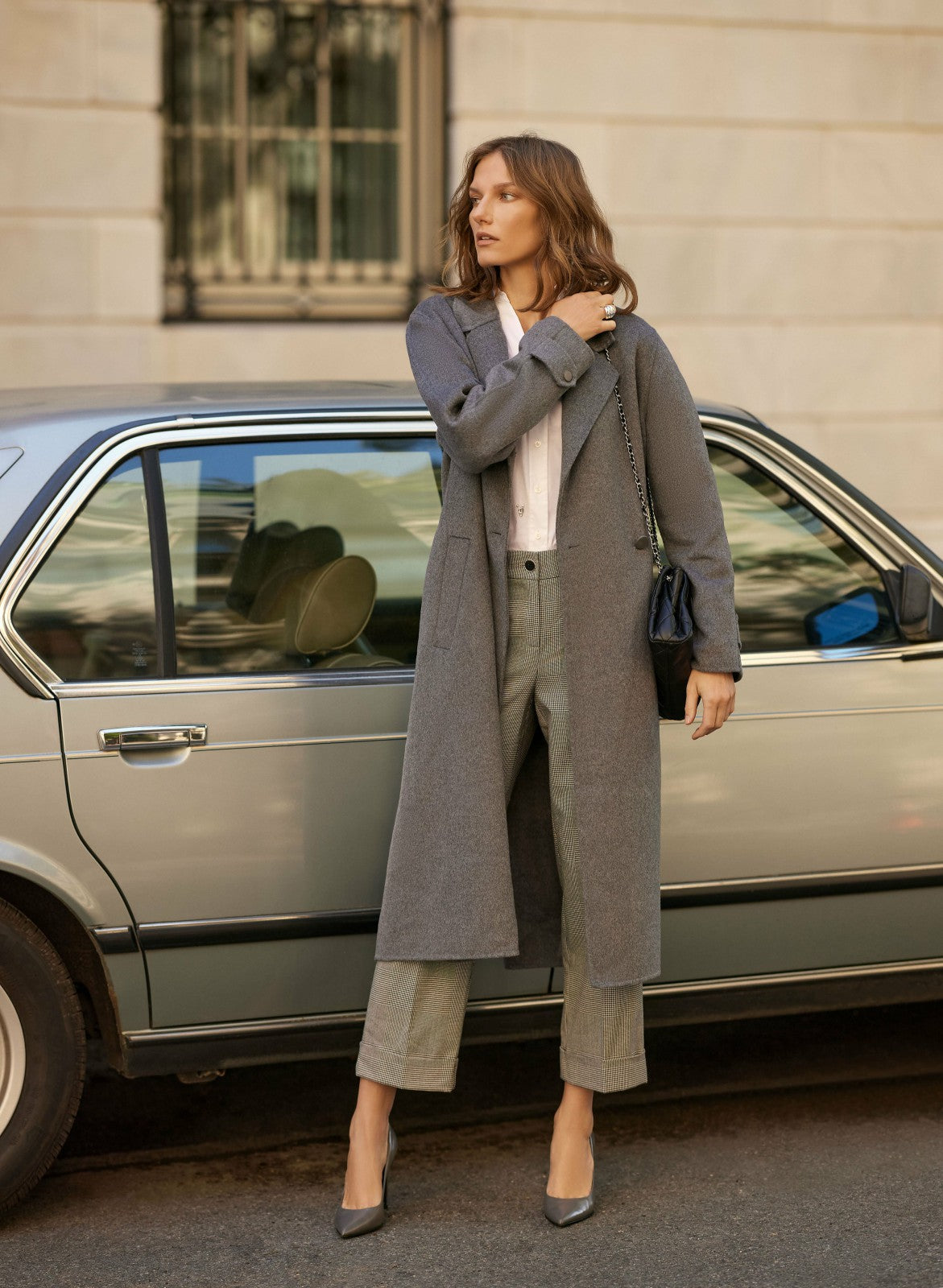 Women Belted Wool-Blend Coat Sky Grey Mix | Melanie Lyne