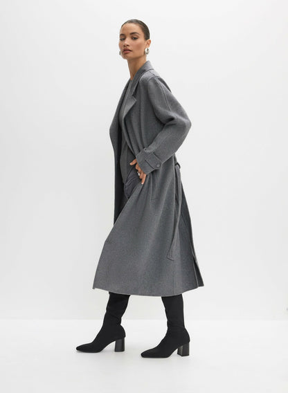 Women Belted Wool-Blend Coat Sky Grey Mix | Melanie Lyne