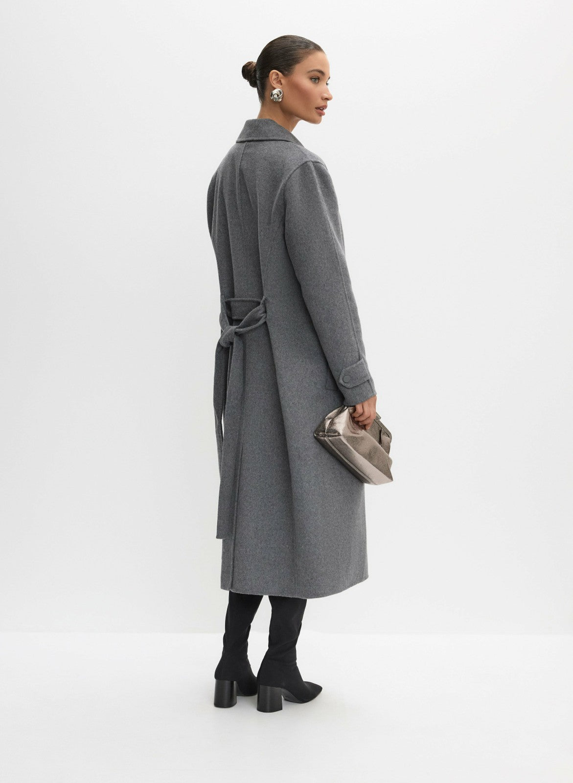 Women Belted Wool-Blend Coat Sky Grey Mix | Melanie Lyne