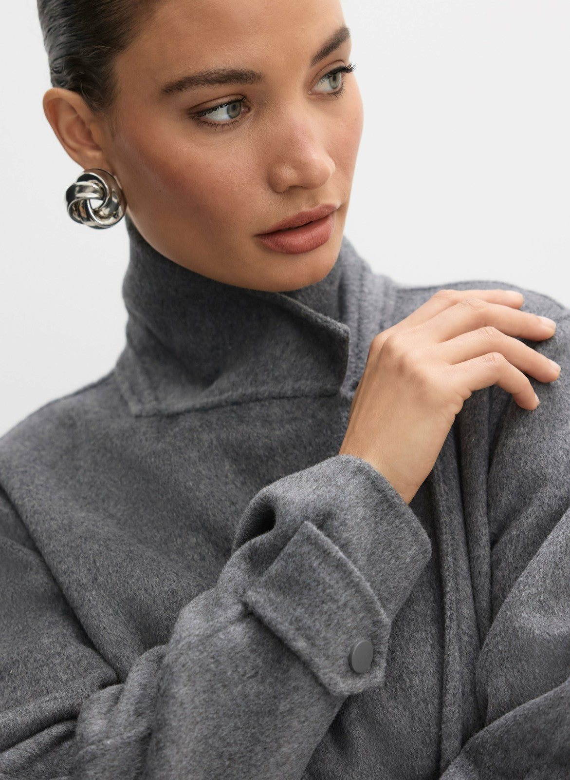 Women Belted Wool-Blend Coat Sky Grey Mix | Melanie Lyne