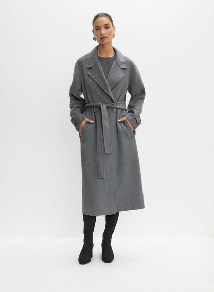 Women Belted Wool-Blend Coat Sky Grey Mix | Melanie Lyne