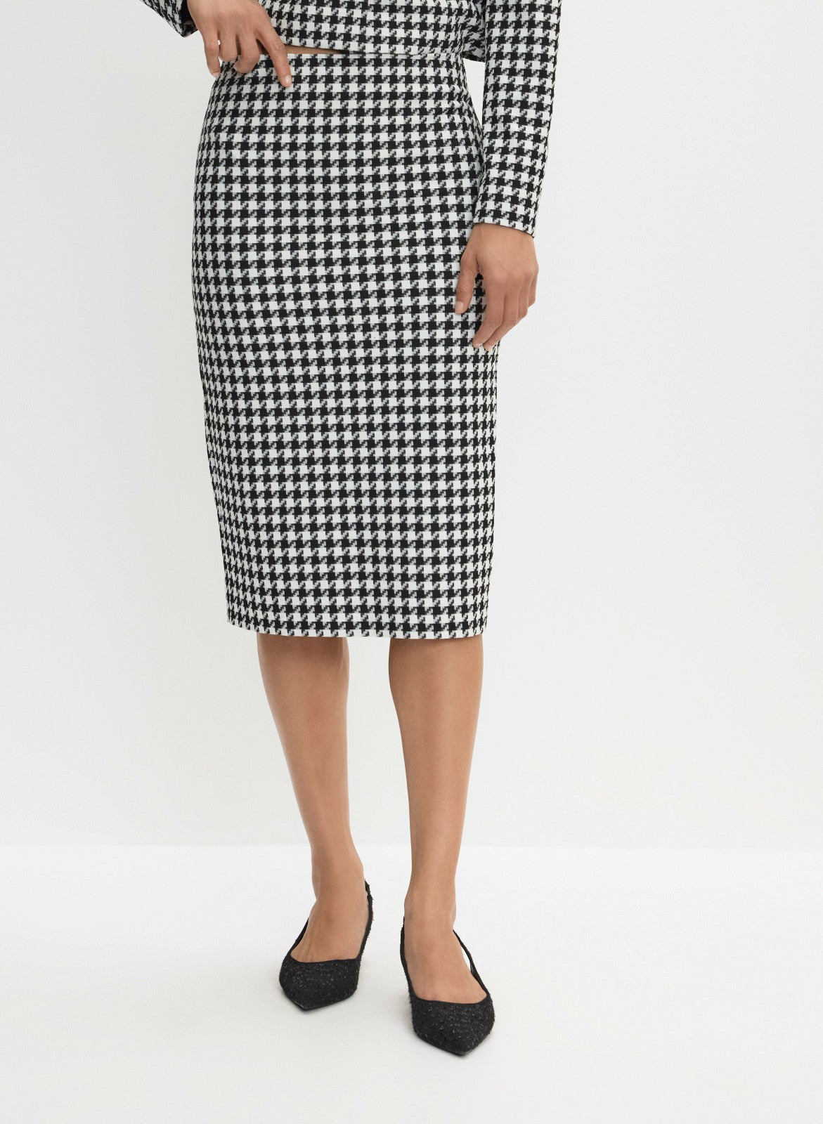 Women Houndstooth Print Pencil Skirt Black & White | Melanie Lyne
