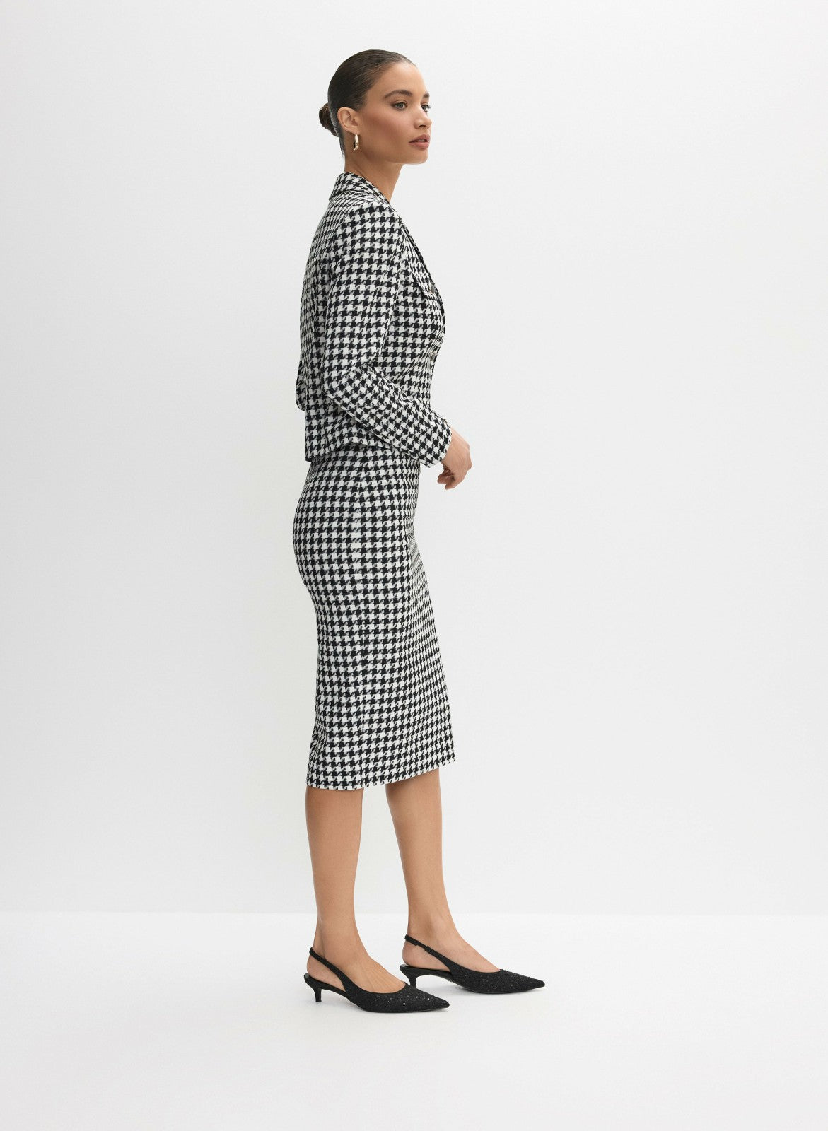Women Houndstooth Print Pencil Skirt Black & White | Melanie Lyne