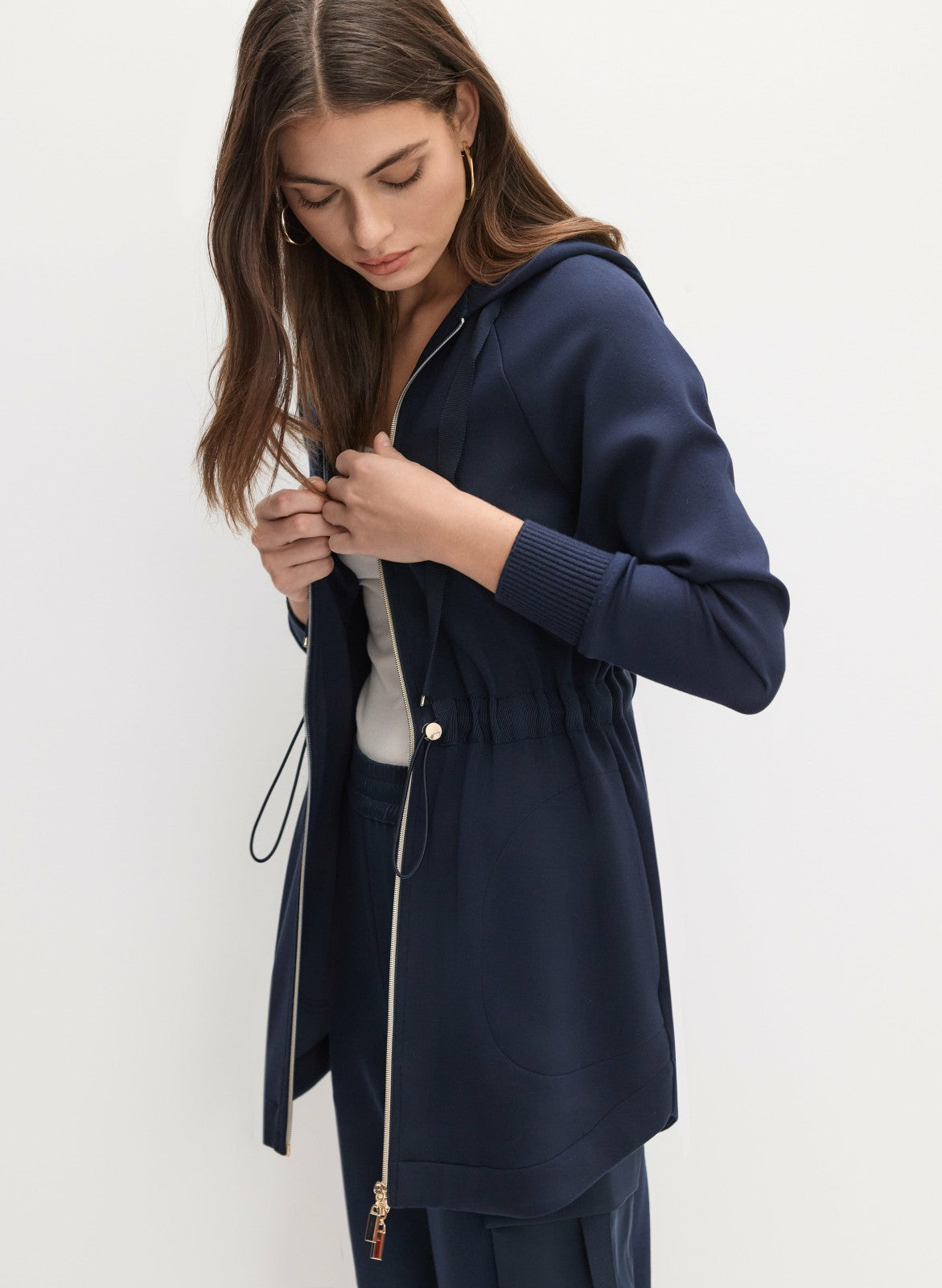 Women Zip-Front Adjustable Jacket Navy Blue | Melanie Lyne