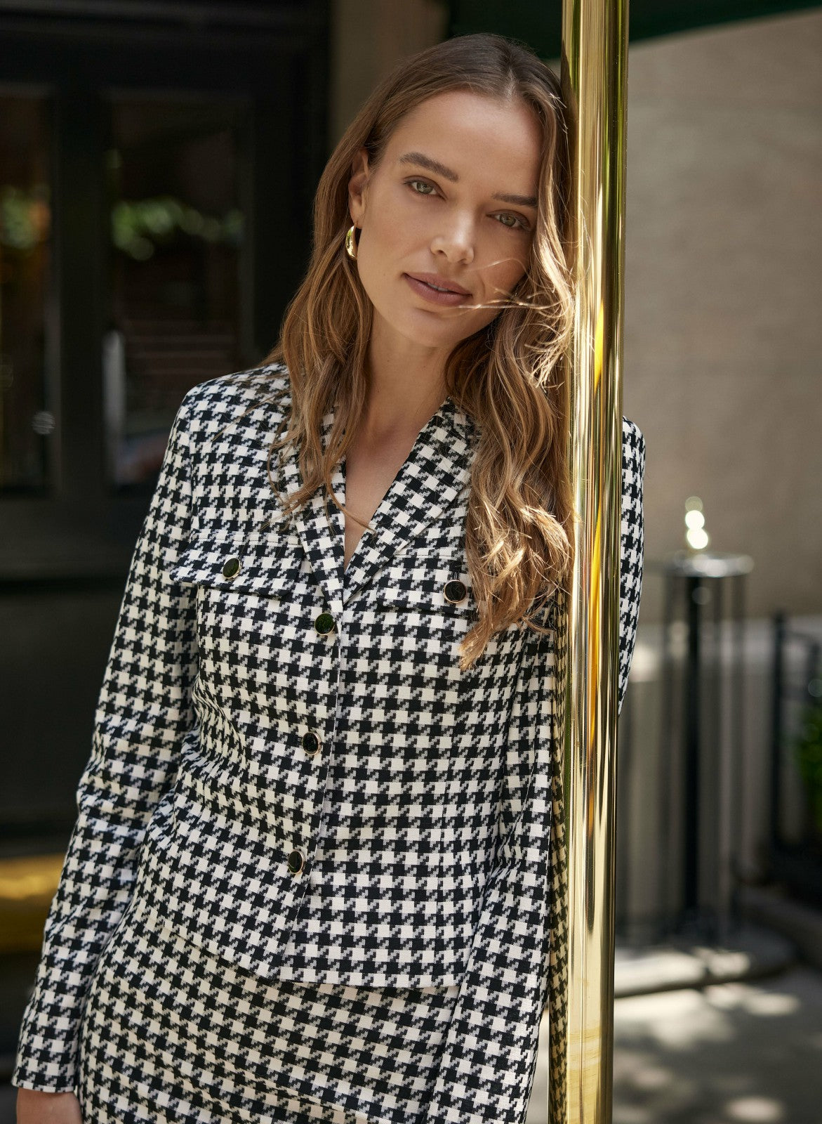 Women Houndstooth Print Jacket Black & White | Melanie Lyne