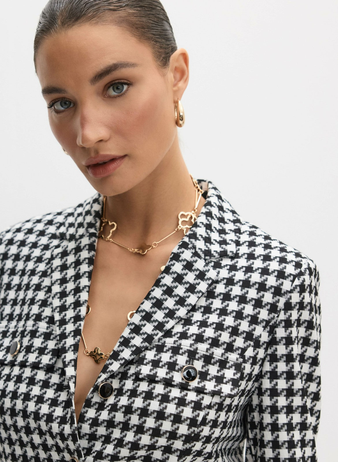 Women Houndstooth Print Jacket Black & White | Melanie Lyne