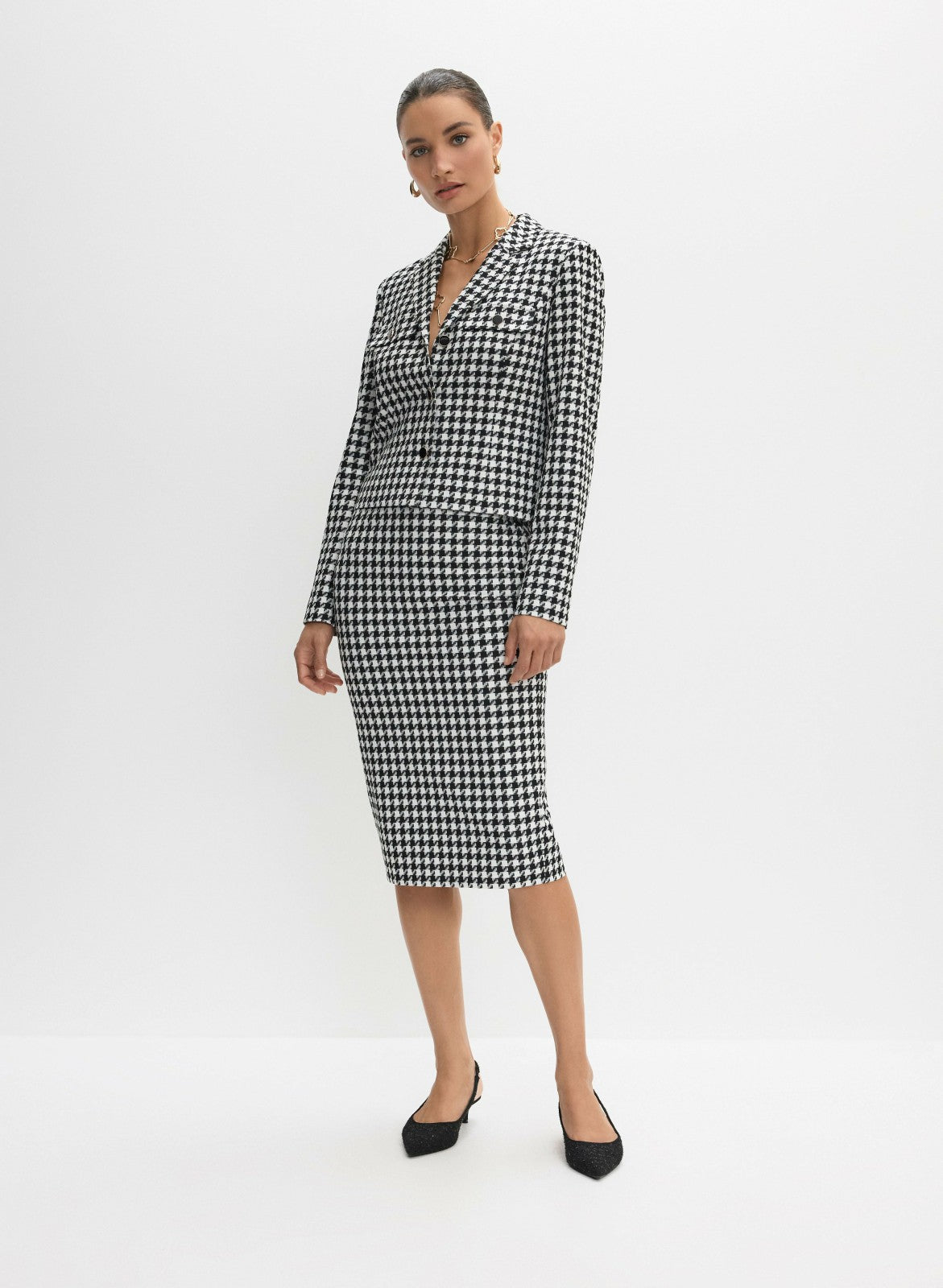 Women Houndstooth Print Jacket Black & White | Melanie Lyne