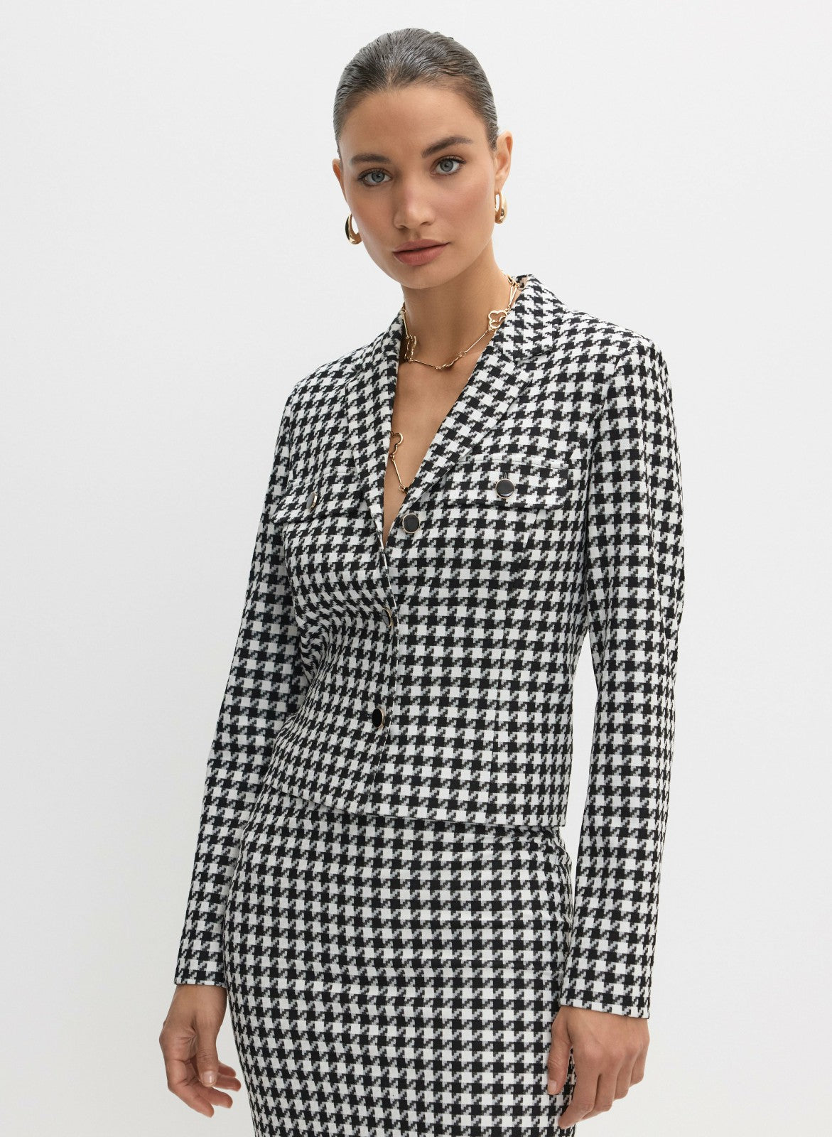 Women Houndstooth Print Jacket Black & White | Melanie Lyne