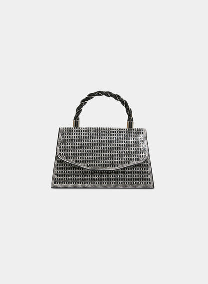 Women Braided Handle Crystal Clutch Black | Melanie Lyne