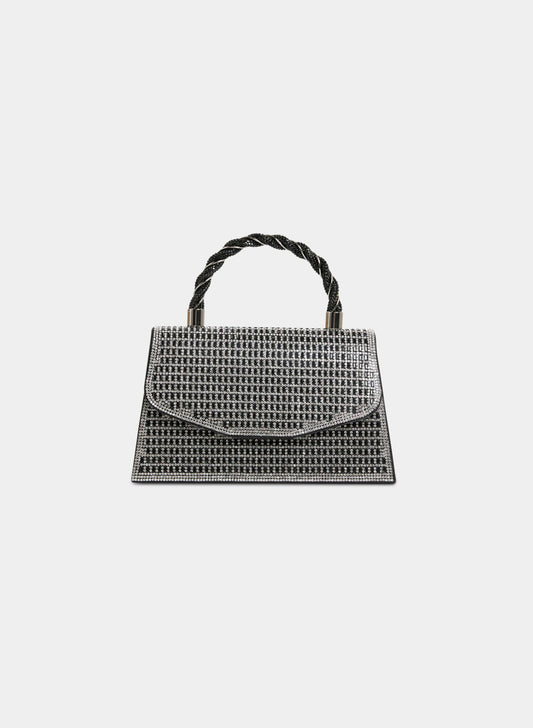 Women Braided Handle Crystal Clutch Black | Melanie Lyne