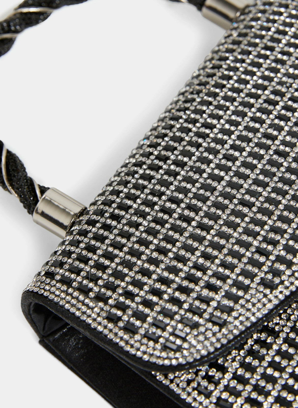 Women Braided Handle Crystal Clutch Black | Melanie Lyne