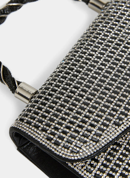 Women Braided Handle Crystal Clutch Black | Melanie Lyne