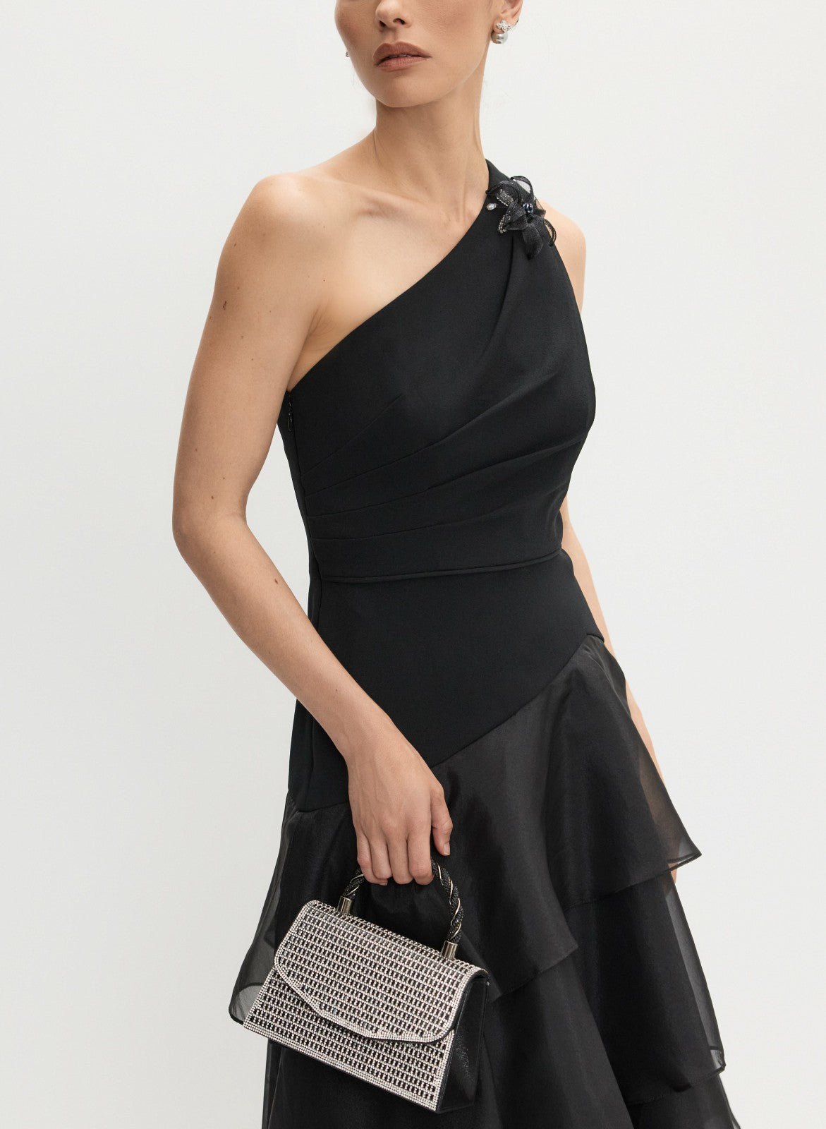 Women Braided Handle Crystal Clutch Black | Melanie Lyne