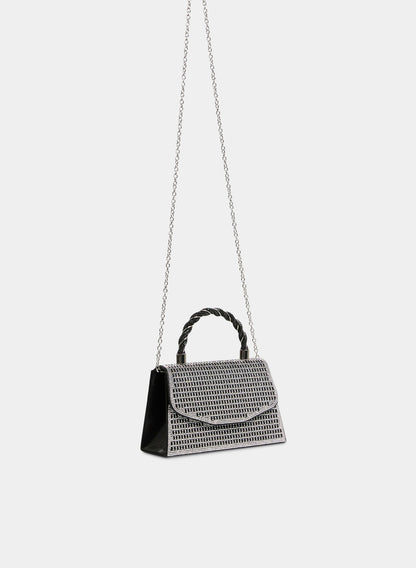 Women Braided Handle Crystal Clutch Black | Melanie Lyne
