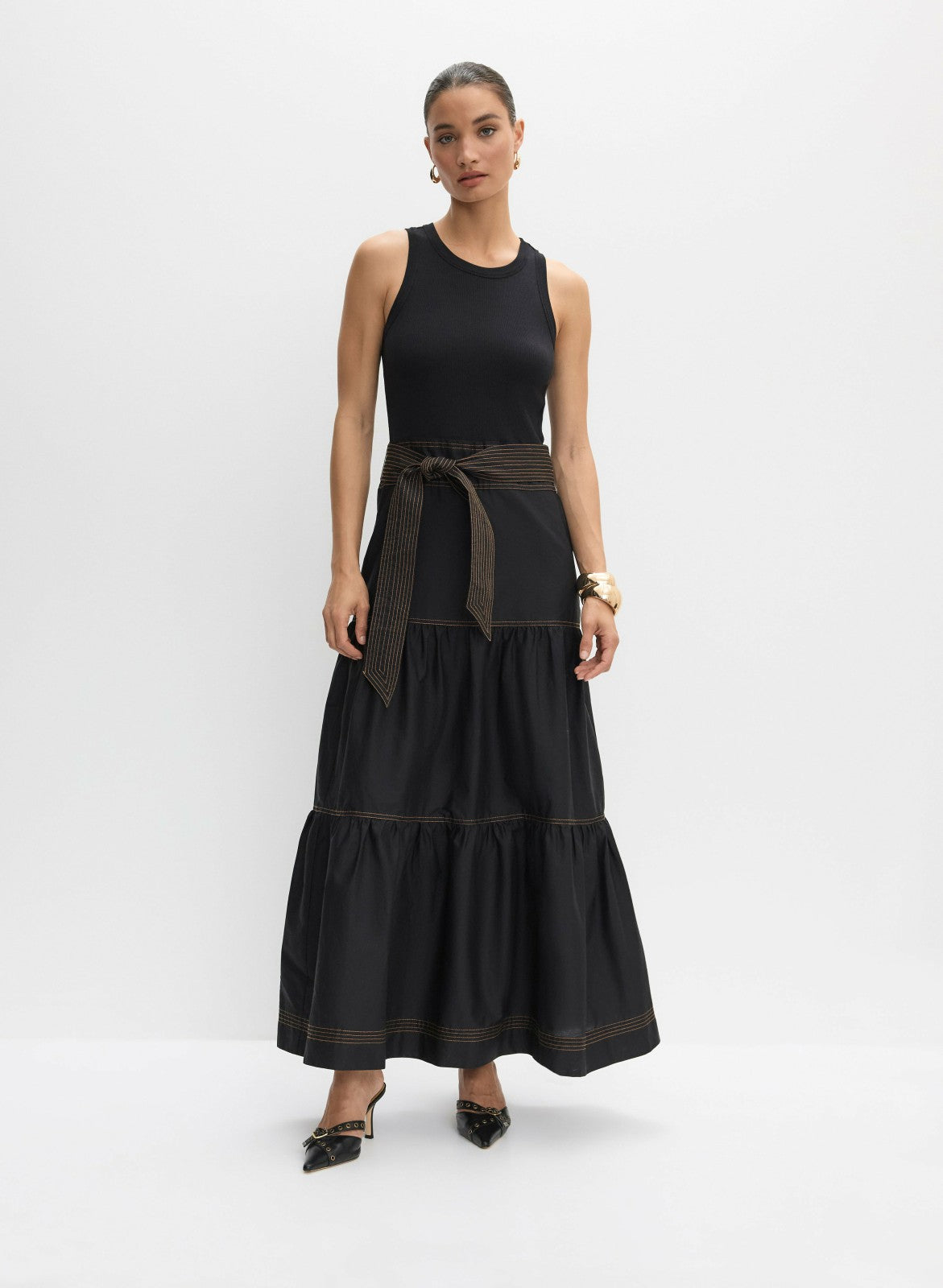 Women Mixed Media Maxi Dress Black | Melanie Lyne