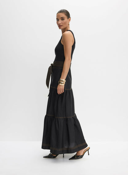 Women Mixed Media Maxi Dress Black | Melanie Lyne